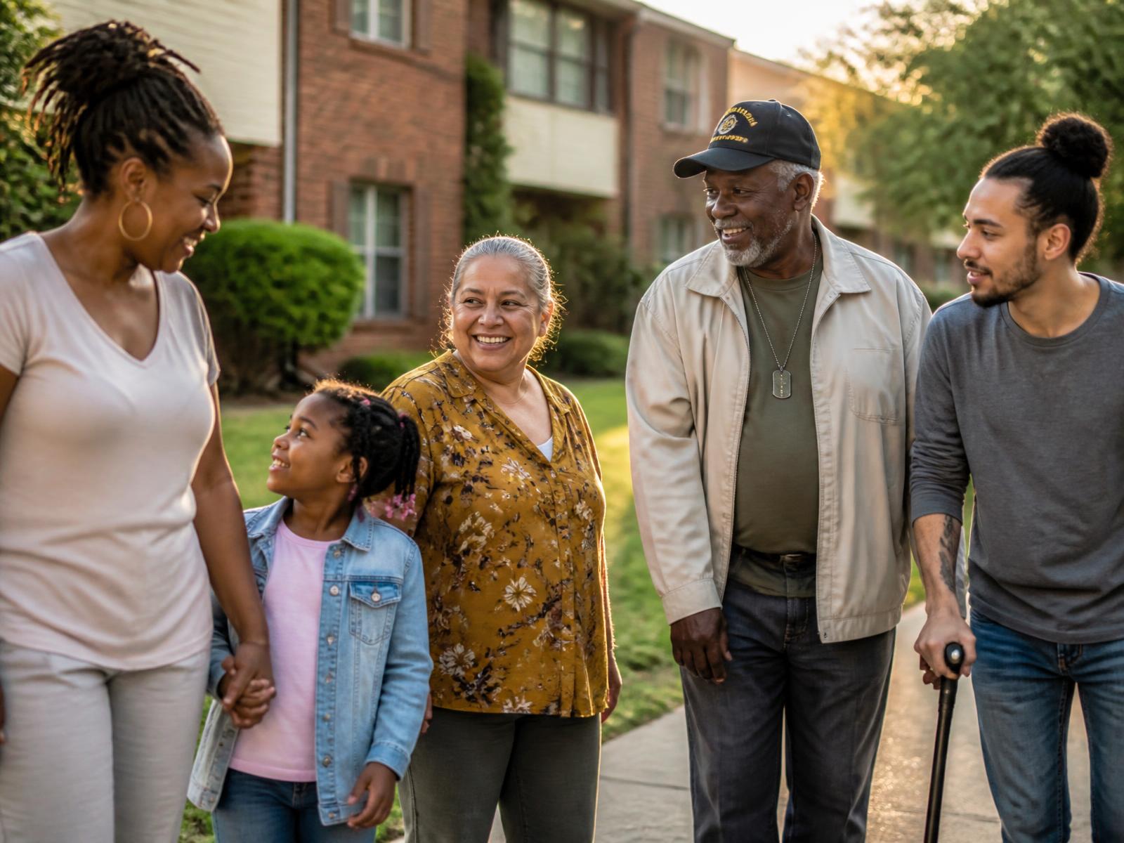 Residents and staff outside a furnished MissionCare supportive housing home in Maryland